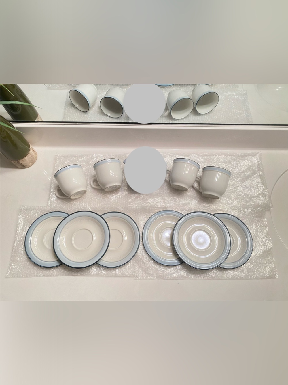 Blue and White Ceramic Cups and Saucers Set